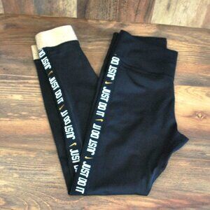 Nike Women's Black Gold Metallic Cuff Dri Fit Leggings Small